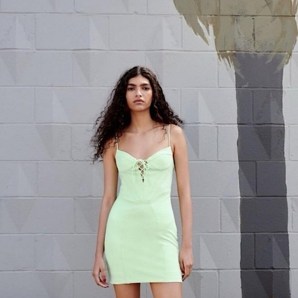 NWT ZARA Corset Style Mint Green Lined Mini Dress Sweetheart Neck Size M